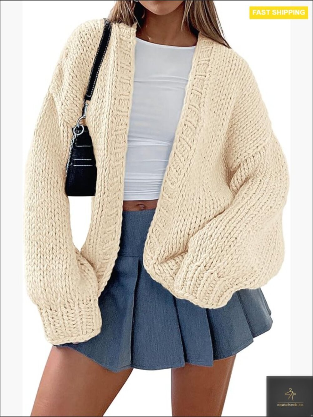 Chunky Knit Cardigan Sweater Oversized Open Front Shawl Collar Long Sleeve